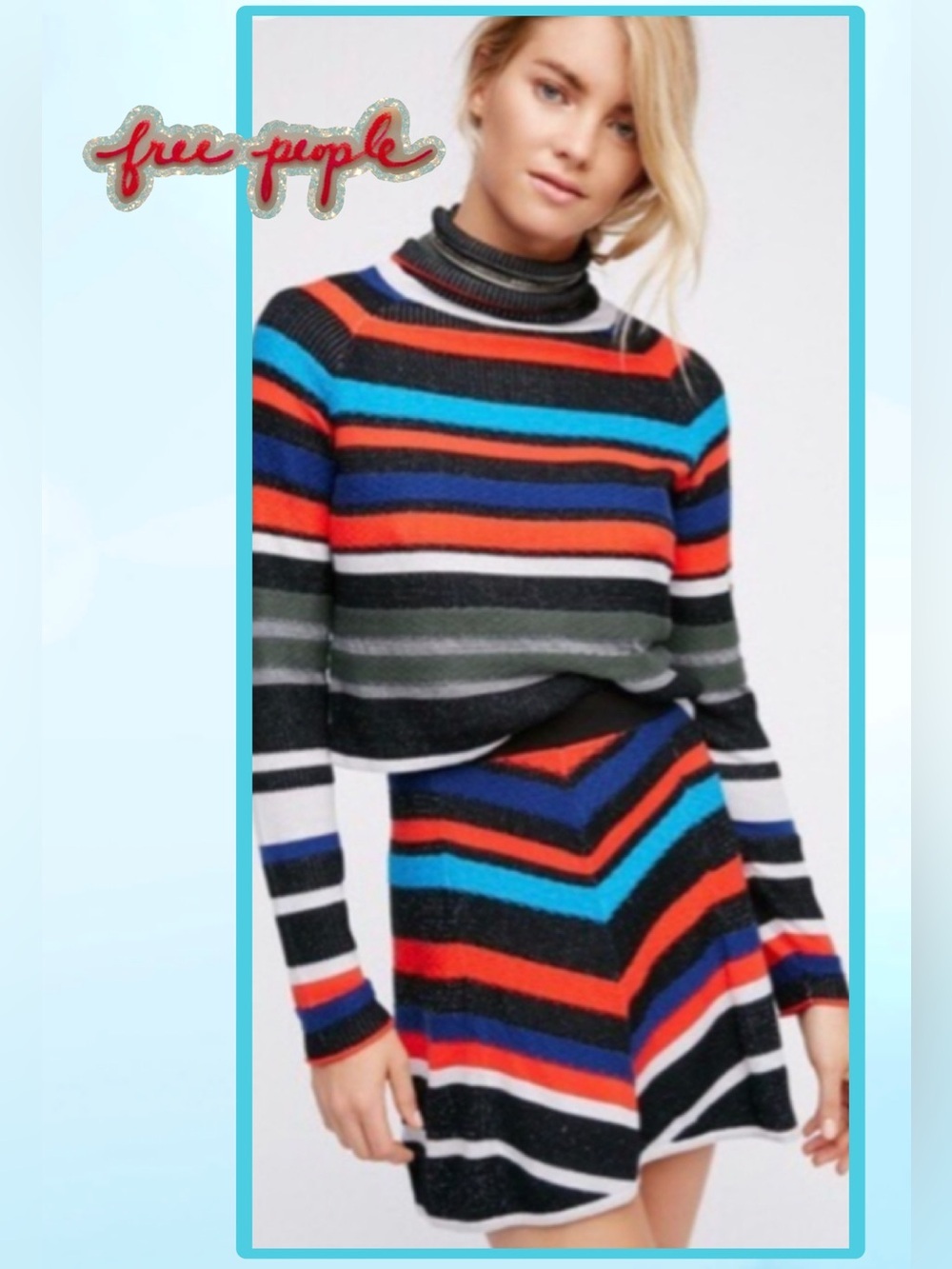 🆕 Free People What A Flirt Striped Sweater Set *Mismatched Sizes* Top L /Skirt S
